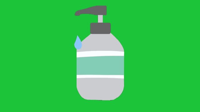Grey liquid soap bottle dispenser vector illustration animation on chroma key green screen background