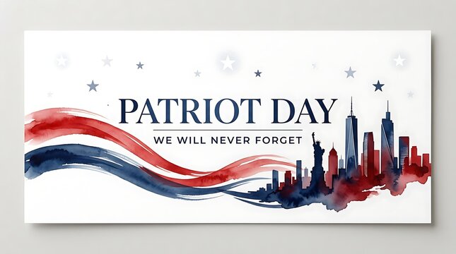 Patriot Day 9-11 Memorial Banner with Watercolor NYC Skyline
