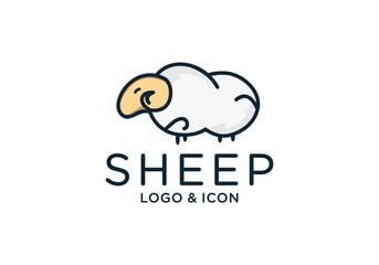 Cute minimalist sheep vector logo design icon template for farm, wool product, livestock, or animal business brand identity © yuni