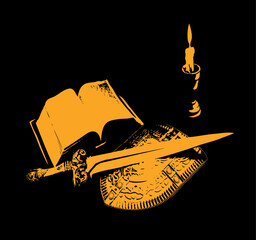 Fototapeta premium Sword and shield. Vector drawing