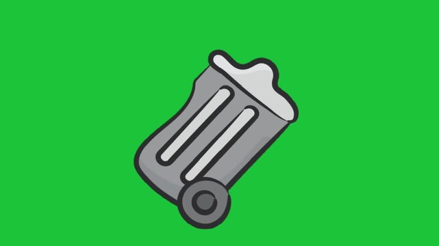 Grey garbage bin with wheels vector illustration animation on chroma key green screen background