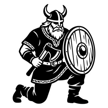 Kneeling Viking warrior with shield and axe