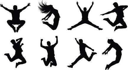 Set of joyful jumping people silhouettes vector illustration celebrating success energy freedom and active healthy lifestyle © Subrata