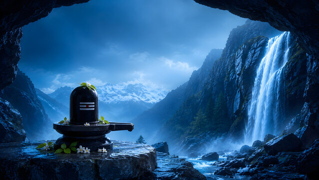 shiva lingam, lord mahadev photo with copy space for poster and banner