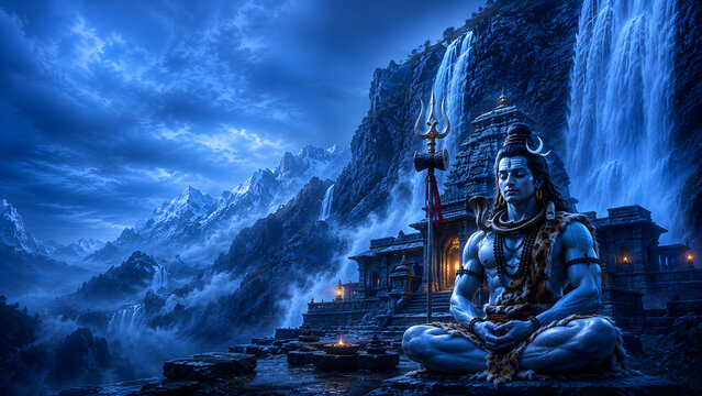 Lord Shiva God Shiva meditation on the mountain - maha shivaratri