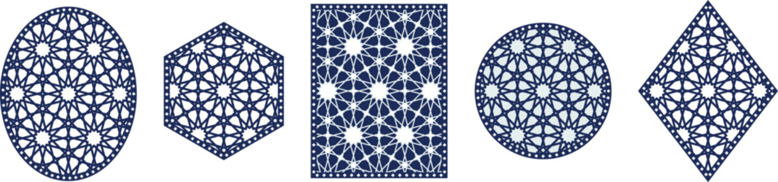 Islamic geometric patterns in various arabesque shapes