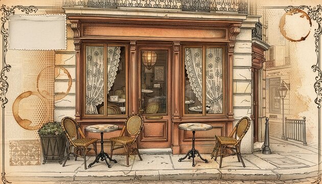 Paris cafe vintage illustration background