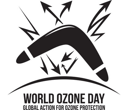 Ozone Protection Day Banner Icon with World Ozon Day Text, Global Action Concept, Black and White Graphic Design