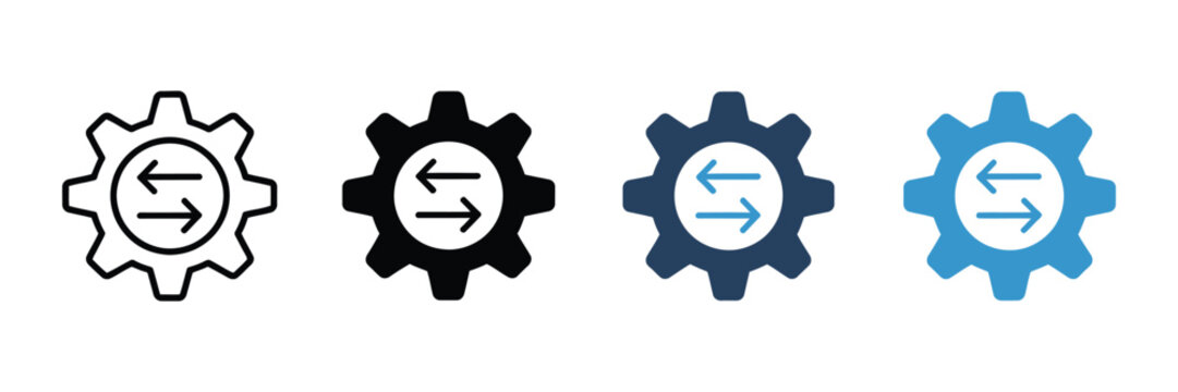 Integration icon set featuring connection, synchronization, workflow, automation, collaboration, system, and technology symbols
