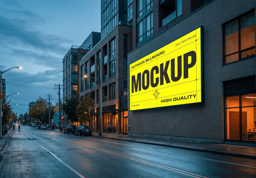 Outdoor Billboard Mockup on Building Wall