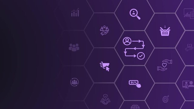 Customer journey idea. Animation of customer behavior analysis and marketing strategy. Social media marketing, online marketing and other platforms marketing strategy. 4k video.  