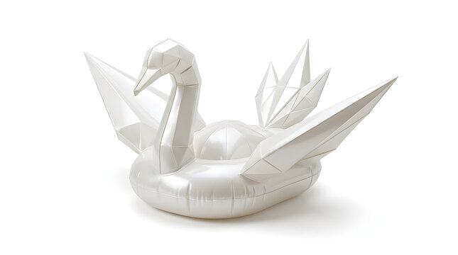 Geometric white inflatable swan pool float isolated on white background