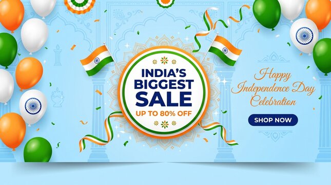 India independence day sale banner up to 80 off patriotic celebration graphics for retail promotions
