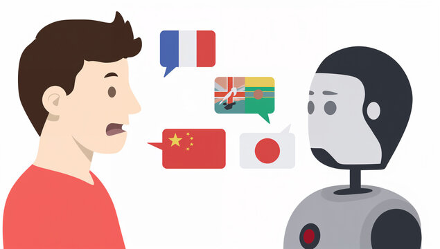 音声対話を行い多言語の吹き出しで同時に機械翻訳を行うサービスロボット