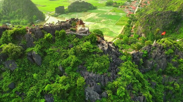 Aerial sunset view of Hang Mua viewpoint and the picturesque landscape of Ninh Binh in Vietnam