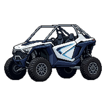 Pixel art illustration of a modern off road side by side utility task vehicle.