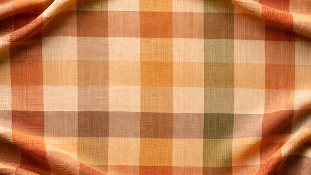 秋の温もりを感じさせる暖色系オータムカラーのチェック柄リネン生地