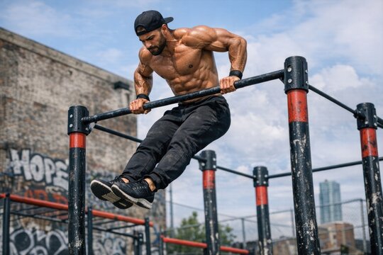 A person exercising with pull-ups on a metal bar, great for fitness and strength