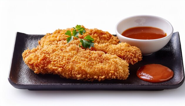 japanese chicken katsu with sauce isolated on white background