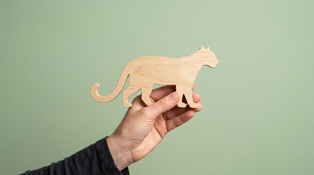 hand holding a wooden clouded leopard silhouette cutout