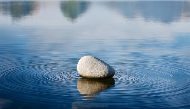 single stone resting in calm water with gentle ripples a peaceful zen inspired scene evoking balance simplicity and harmony in nature