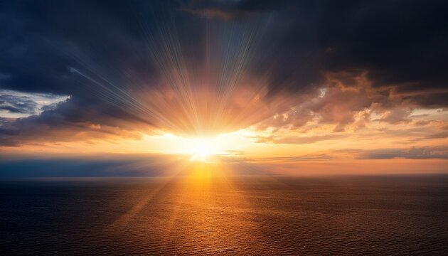 stunning horizon view with bright sunlight piercing through the darkness creating a dramatic and awe inspiring atmospheric scene