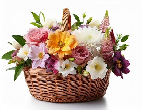 beautiful flowers in basket on white background
