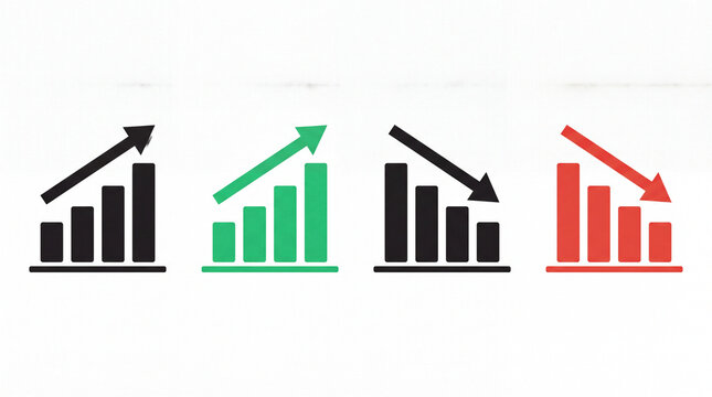 Financial up and down arrows for stock market analysis and business presentation. Stock decrease and increase bar graph vector illustration. Stock market up & down concept.
