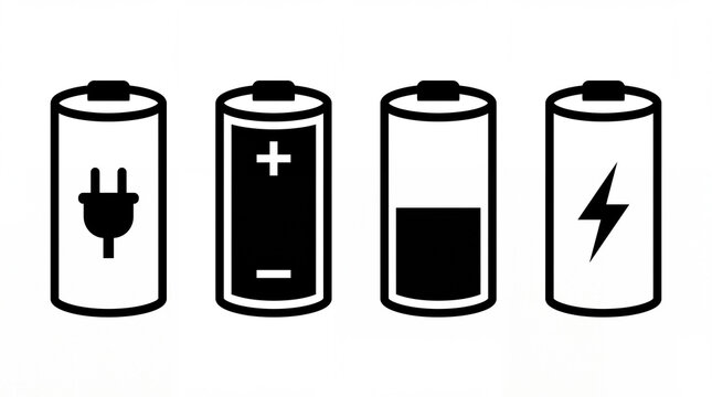 High to low battery charging icon vector illustration. Black and white battery sign on white background.
Battery charging icon vector illustration with plus, mines concept.
