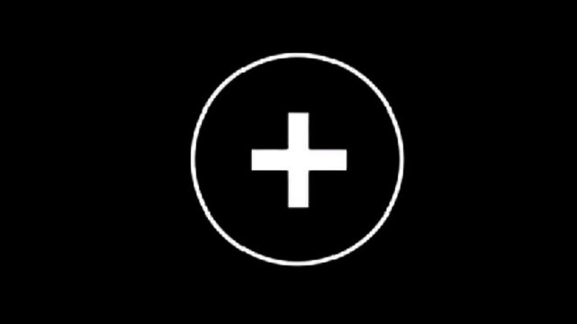 An animation of a white plus sign inside a circle icon on a black background for user interface design