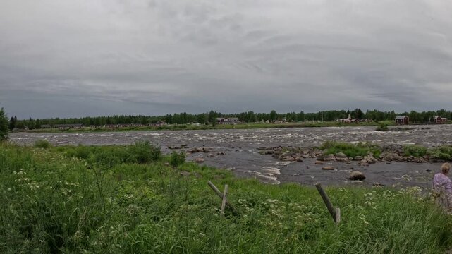 Panoramic view of Kukkolankoski rapids on Torne River in Finland