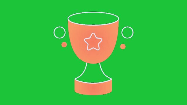 Green screen motion graphics animation of a winner trophy cup with star symbol and glowing circles floating around