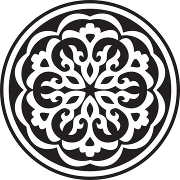 Black monochrome round border. Tatar national ornament. Ethnic pattern of the Turkic peoples. Asian frame, ring, circle.