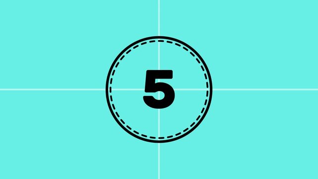 10 seconds vintage film countdown on faded grey background. Movie-style countdown, Counting from 10 seconds to 0 seconds. Old film movie timer count in grey retro style.