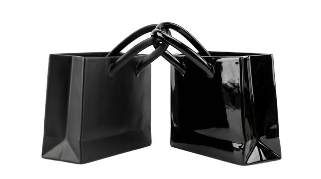 A pair of sleek black shiny handbags on transparent background Typical brazilian food,