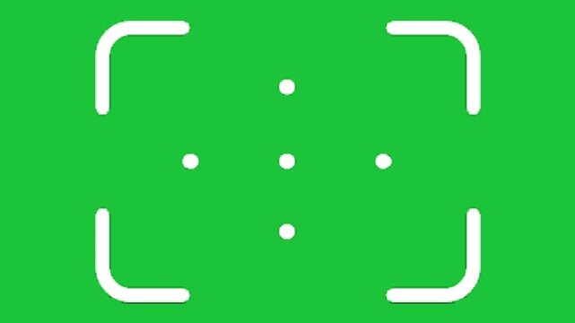 An animation of a white camera viewfinder focus frame on a green screen background for video editing projects