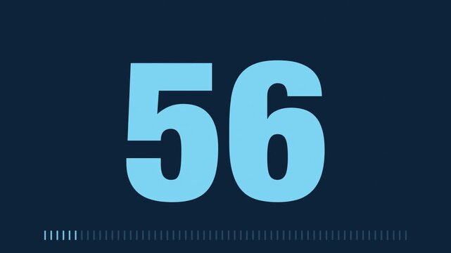 Blue 60 second minimal countdown timer from 60 to 1, giant bold typography numbers
