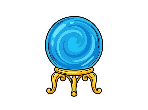 Magical blue crystal ball on ornate gold stand illustration
