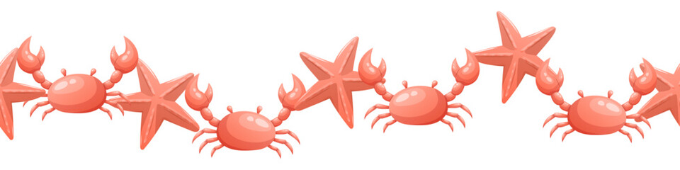 Vector seamless border featuring crabs and starfish © Bagirina Art