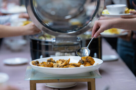 Asian seafood on table restaurant prepare for eat