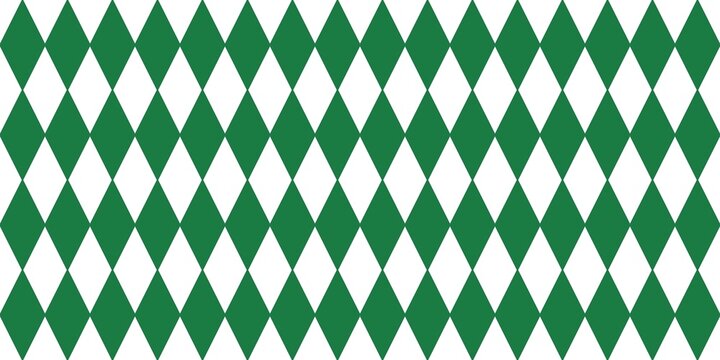 Green and white diamond seamless pattern background. Geometric harlequin rhombus  texture.