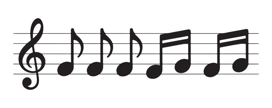 Musical notes on staff with treble clef and beamed notes showing rhythm for music notation.