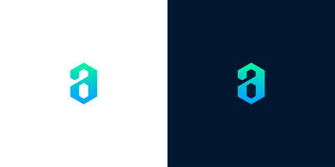Fototapeta premium Modern minimalist lowercase letter A monogram logo icon with hexagon shape and blue green gradient