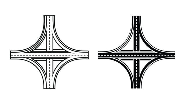 Cloverleaf interchange road junction icon set, highway intersection top view, vector illustration isolated on white background
