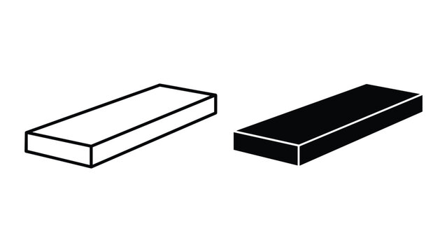 Set of two rectangular prisms, one outlined and one solid black, representing 3d geometric shapes isolated on white background