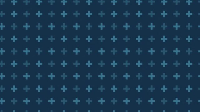 Blue plus sign pattern scrolling steadily, swiss minimal seamless loop background