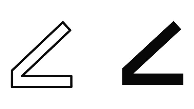 Angle icon set featuring outline and solid glyph styles, symbol for geometry, mathematics, degree measurement, and user interface design