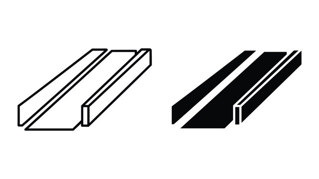 Ushaped steel profile or metal channel beam icon, construction material for drywall framing, industrial metal structure element, vector illustration