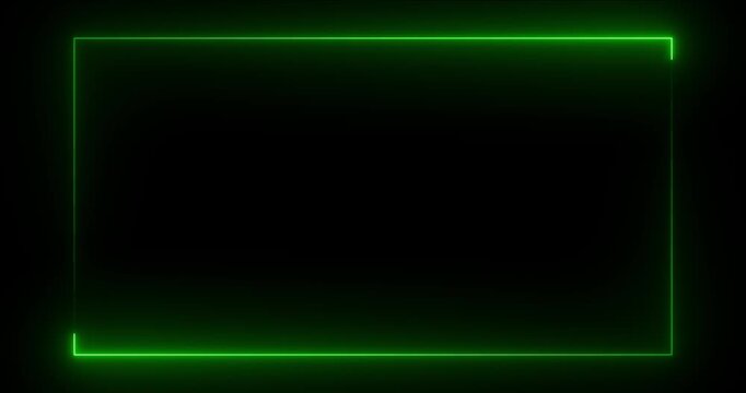 Seamless loop animation rectangle picture frame with two neon line 4K video motion graphic on black background. Neon light rectangle moving frame