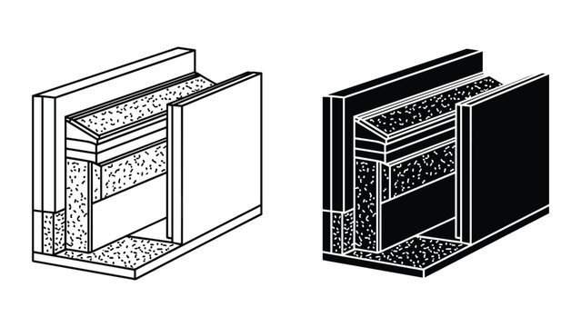 Cross section of a wall with thermal insulation layers, construction detail of a house wall, vector illustration of building materials